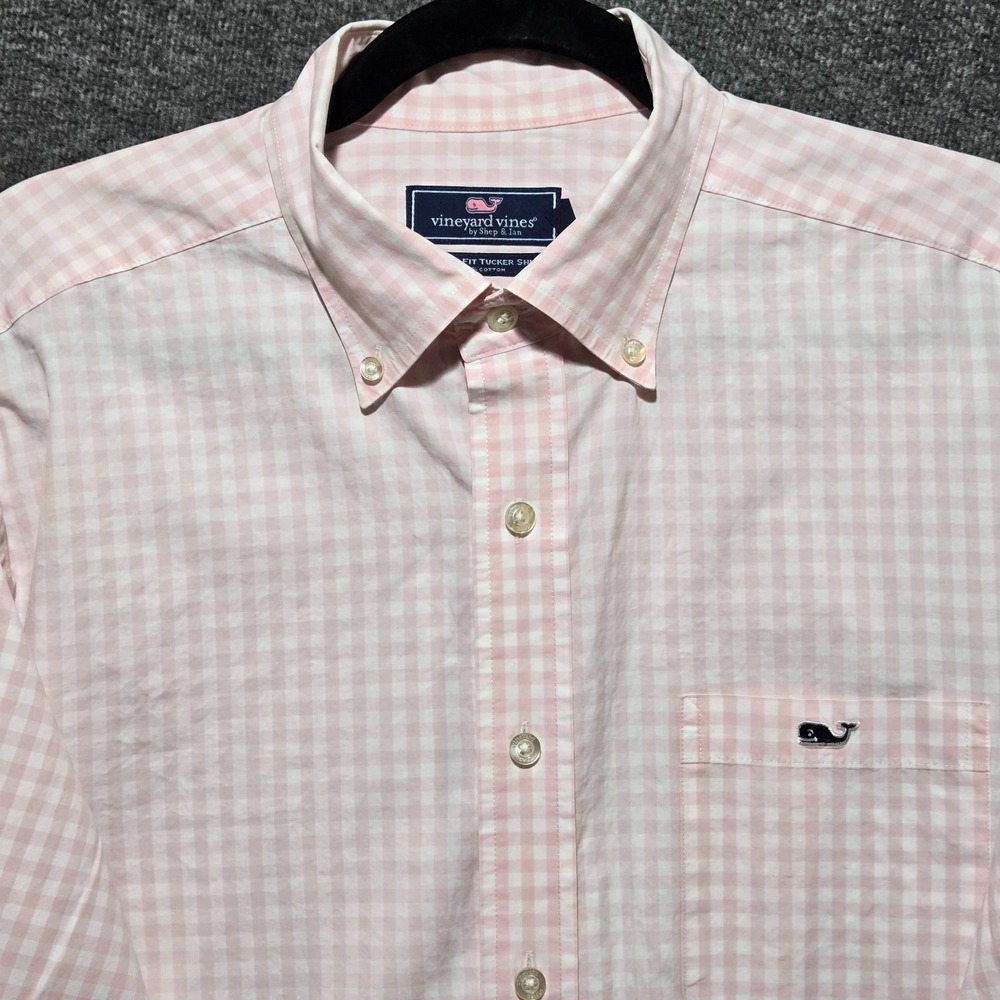 Vineyard Vines Pink Gingham Classic Fit Tucker Shirt Men's Large Long Sleeve